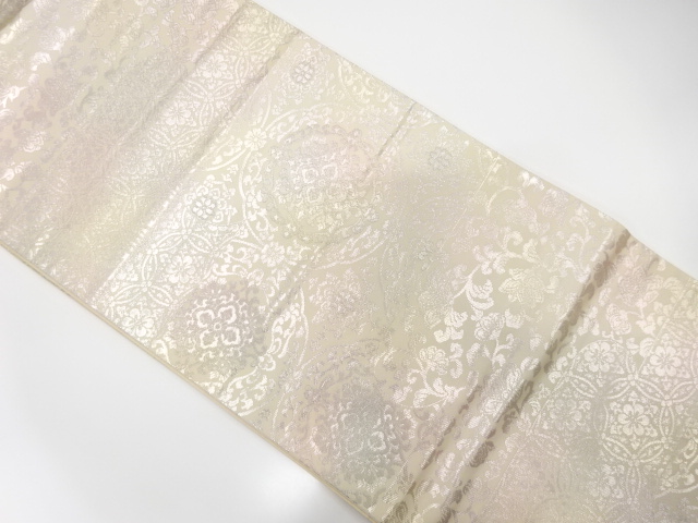 JAPANESE KIMONO / ANTIQUE FUKURO OBI / SILK / WOVEN FLORAL CREST